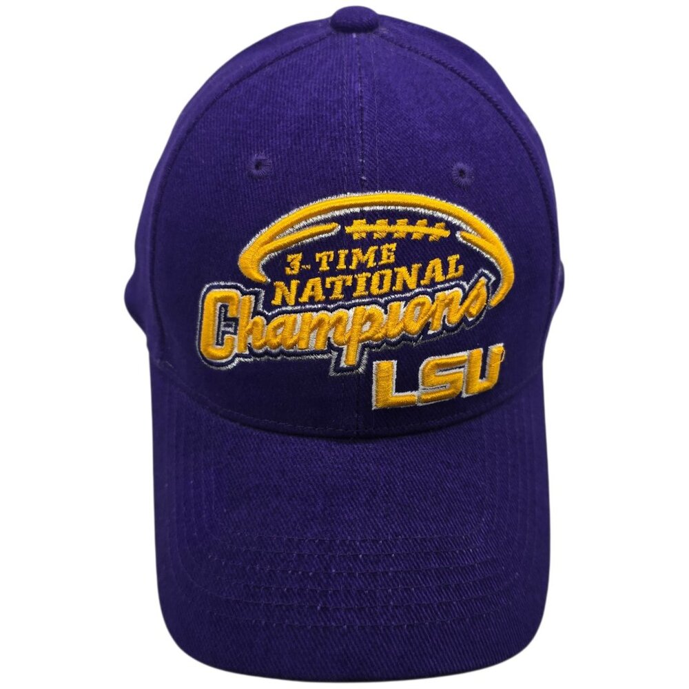 LSU 3-Time National Champions Adjustable Purple Baseball Cap Vintage Look - Picture 2 of 14